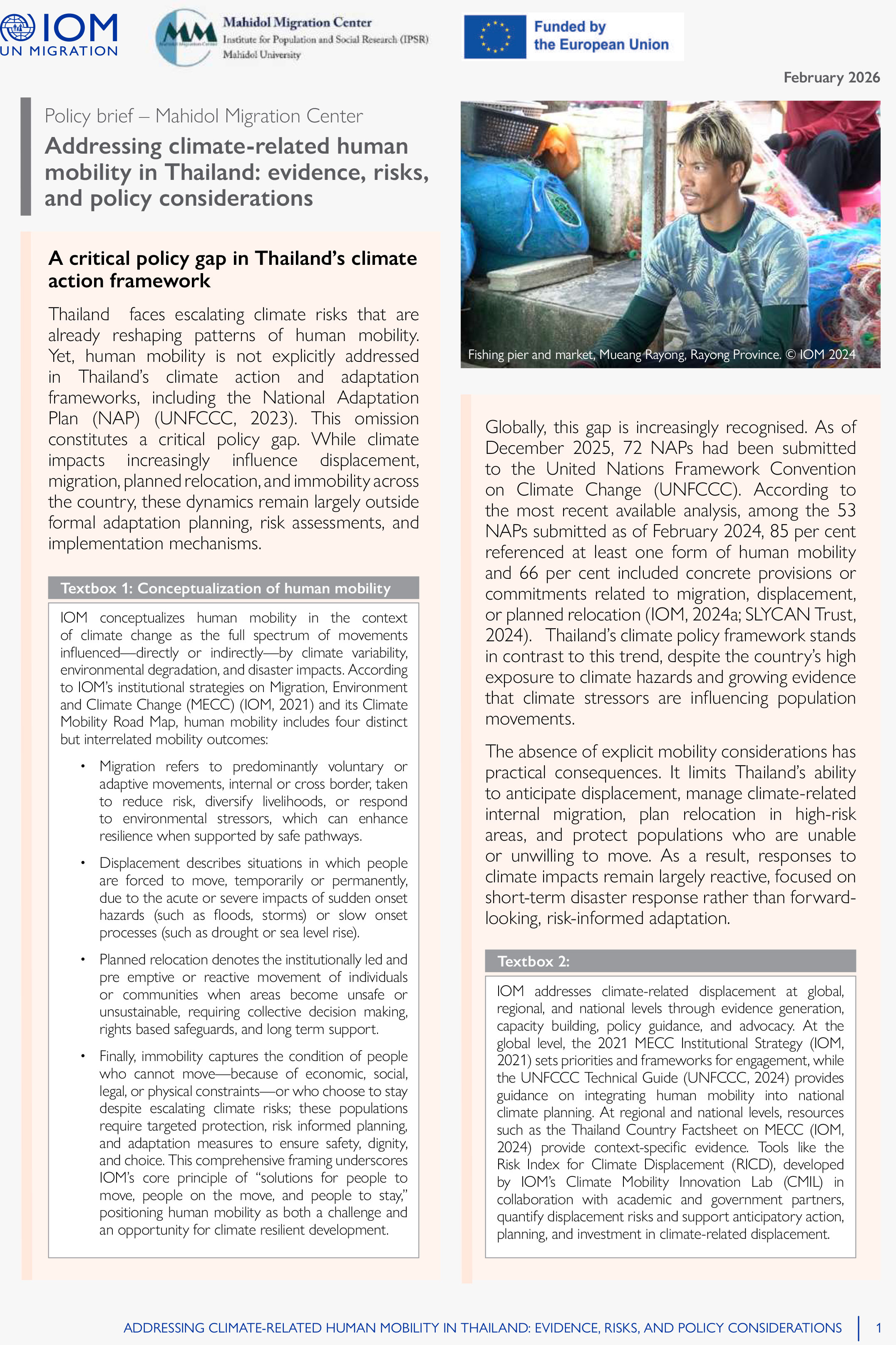 Addressing climate-related human mobility in Thailand- evidence, risks, and policy considerations
